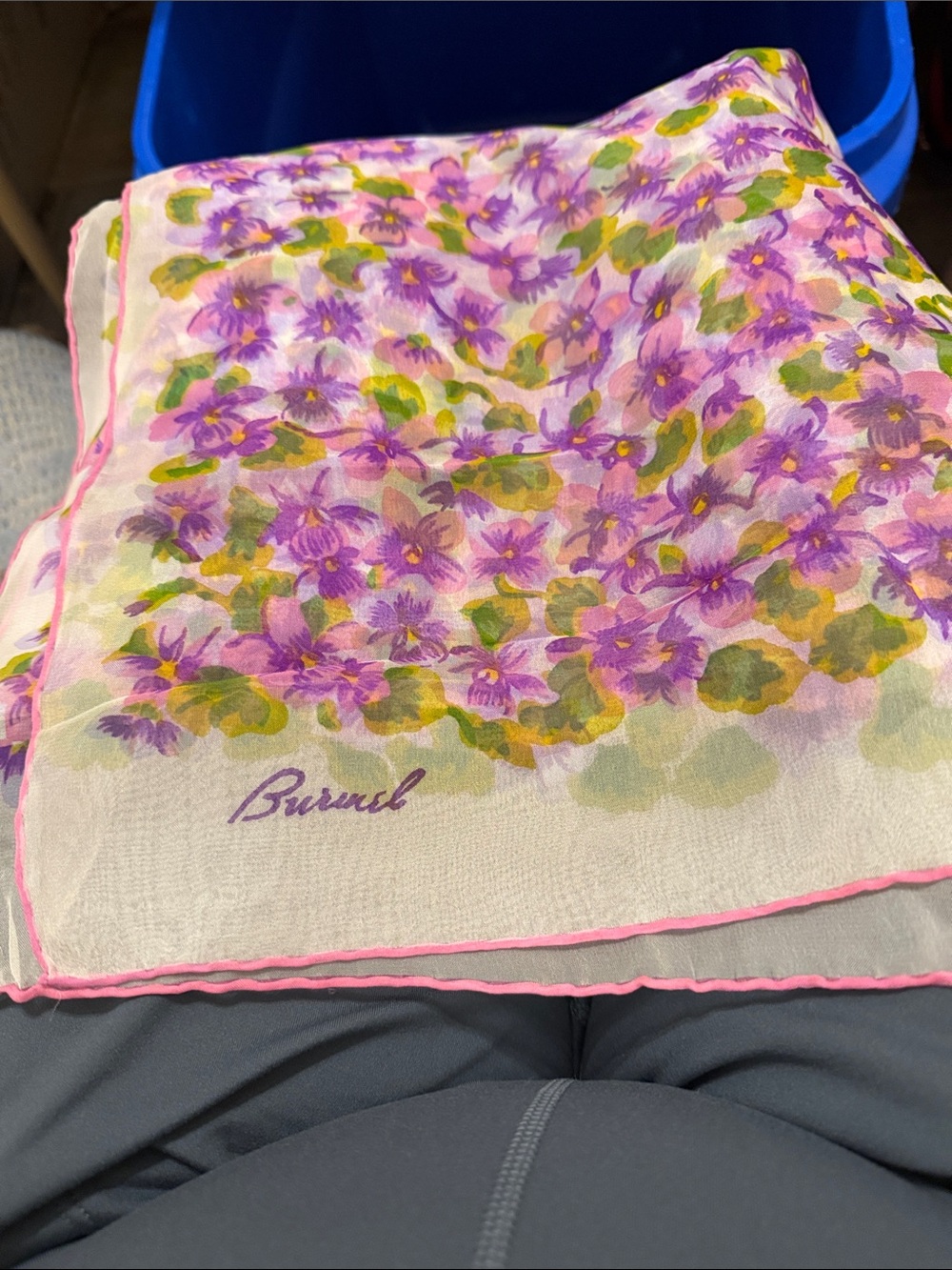 Floral hand rolled vintage like new Burnel silk scarf
